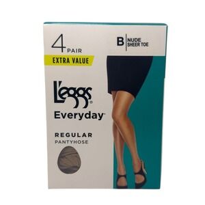 L'eggs Everyday Regular Pantyhose 4 Pair Nude Sheer Toe‎ Size B Medium 20 Denier